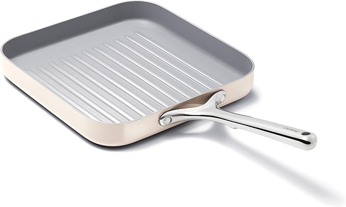 Caraway Square Grill Pan - 11” Grill Pan - Non-Stick Ceramic Coated - Non Toxic, PTFE & PFOA Free - Oven Safe & Compatible with All Stovetops - Cream